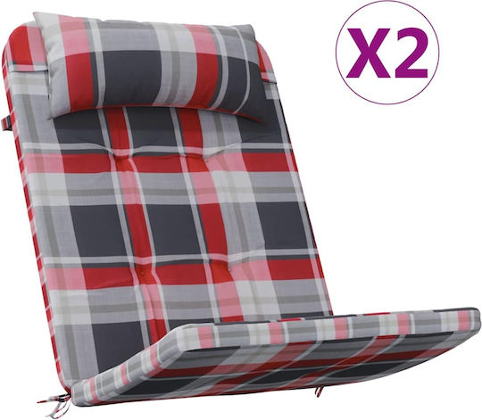 vidaXL Garden Chair Cushions with Backrest Red Checkered 2 Pieces 58x77cm