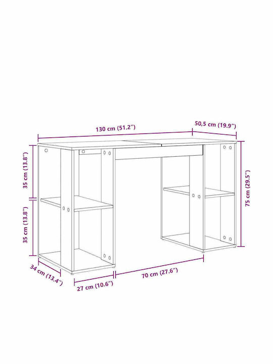 Desk Wooden Smoked Oak 130x50.5x75cm