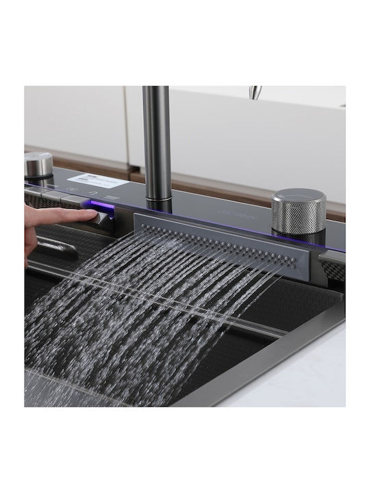 Chiuvetă De Bucătărie Drop-In Inox Cu Robinet L75xL46cm Gri