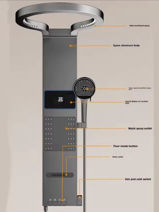 Naron Στήλη Υδρομασάζ 113cm Γκρι