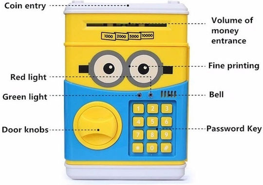Pușculiță Interactivă Copii Funcție ATM Cod PIN Funcționare pe Baterii Galben Albastru