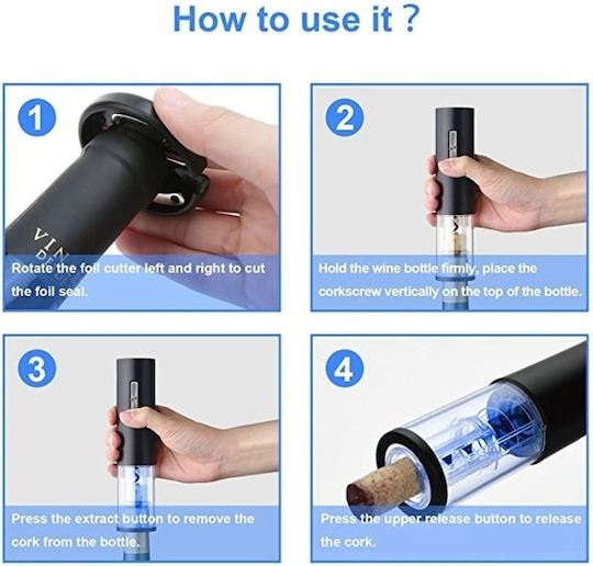 Tirbușon Electric Reîncărcabil Accesoriu Tăietor Folie Negru
