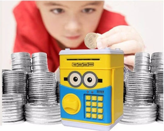 Pușculiță Interactivă Copii Funcție ATM Cod PIN Funcționare pe Baterii Galben Albastru