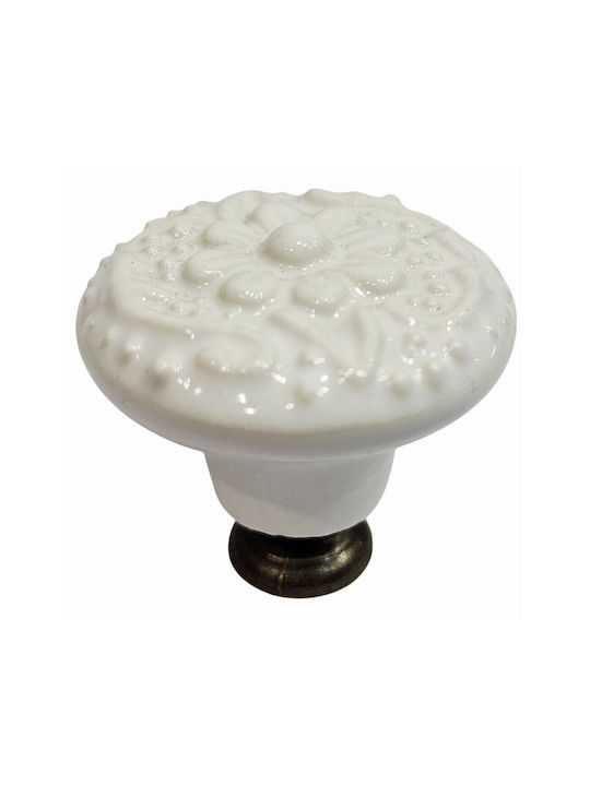 Premier Antic Buton Mobilier din Zamak & Porțelan & Metal White 35mm (Distanța între Centre 35mm) 11948-000-ARG1 1buc