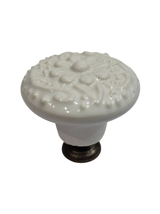 Premier Antique Knob Furniture made of Zamak & Porcelain & Metallic White 35mm (Center Distance 35mm) 11948-000-ARG1 1pcs