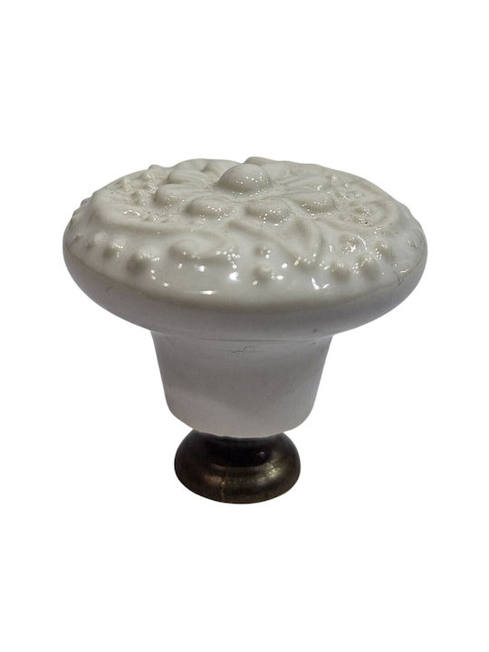 Premier Antique Knob Furniture made of Zamak & Porcelain & Metallic White 35mm (Center Distance 35mm) 11948-000-ARG1 1pcs