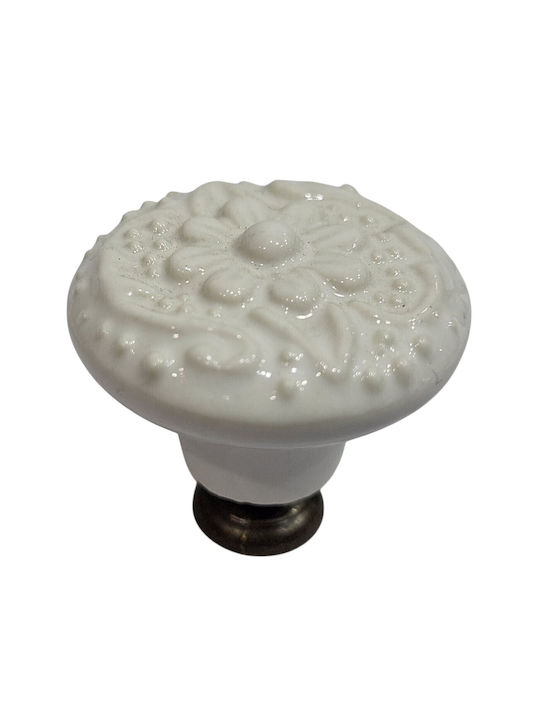 Premier Antique Knob Furniture made of Zamak & Porcelain & Metallic White 35mm (Center Distance 35mm) 11948-000-ARG1 1pcs