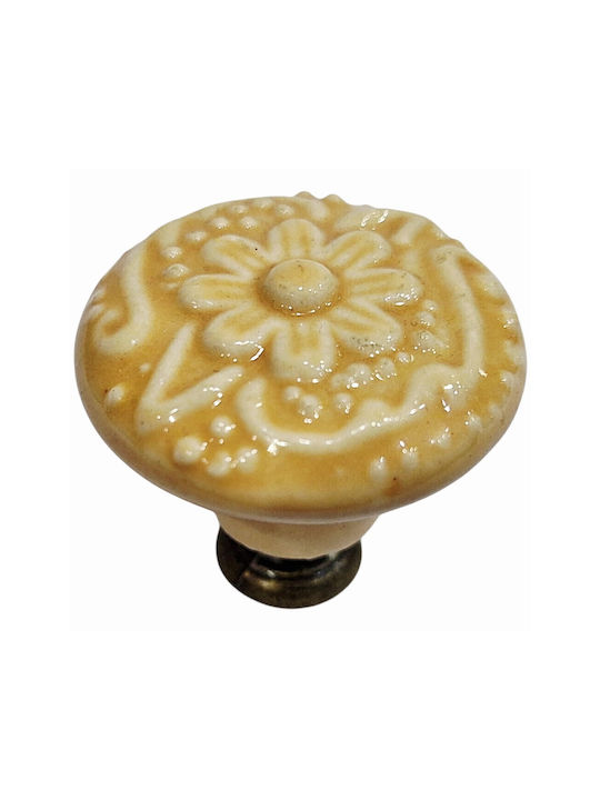 Premier Antique Knob Furniture made of Zamak & Porcelain & Metallic Yellow 35mm (Center Distance 35mm) 11950-000-ARG1 1pcs