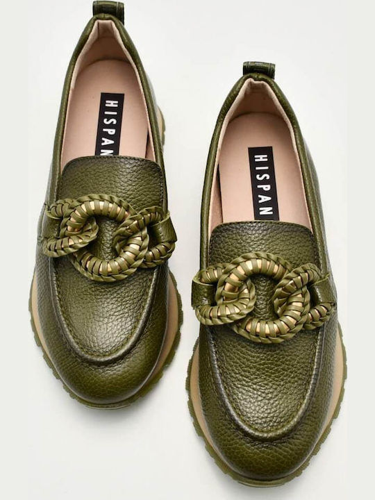 Δερμάτινα Γυναικεία Loafers σε Πράσινο Χρώμα