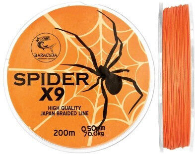 Fir Textile Baracuda Spider X9 200 M 9 Parallel Braided Strands Orange-fluorescent