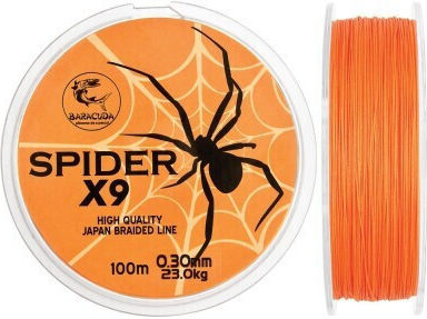 Fir Textile Baracuda Spider X9 100 M 9 Parallel Braided Strands Fluorescent Orange