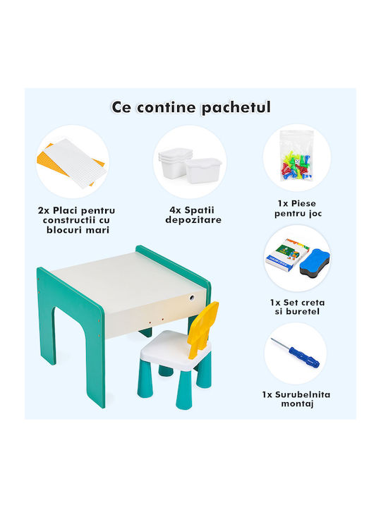 Set Masă cu Scaune pentru Copii pentru Desen Verde