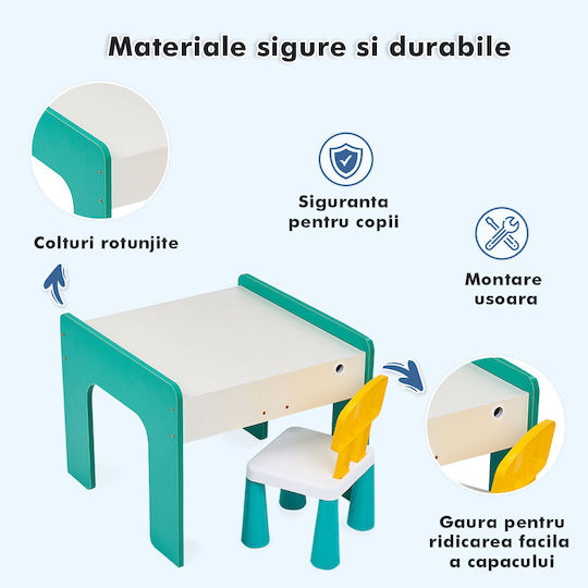 Set Masă cu Scaune pentru Copii pentru Desen Verde