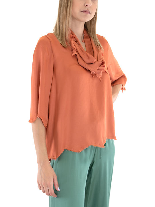 Women's Blouse Satin Orange