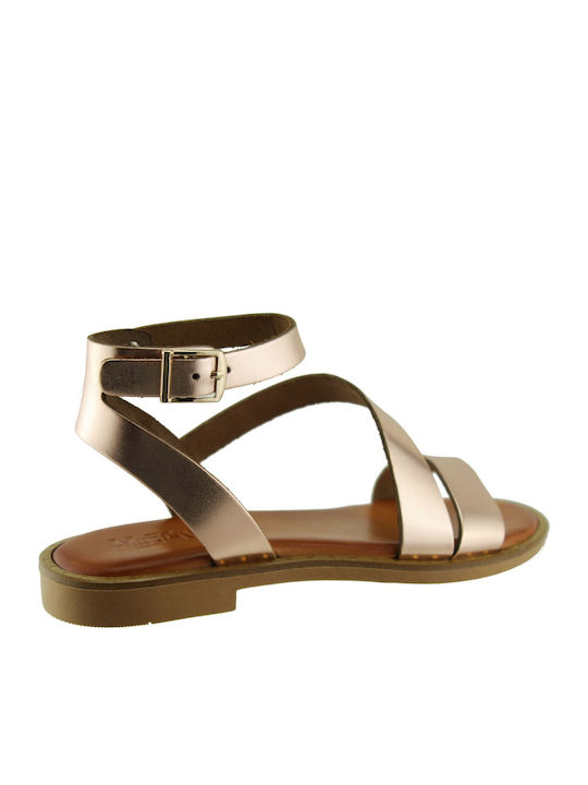 Leather Women's Flat Sandals in Gold Color