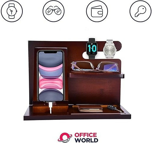 Organizator De Birou Officeworld Bamboo Raft Pentru Birou Noapte Suport Pentru Pixuri Suport Pentru Telefon Mici Accesorii Raft 26 X 15 X 19 Cm Maro