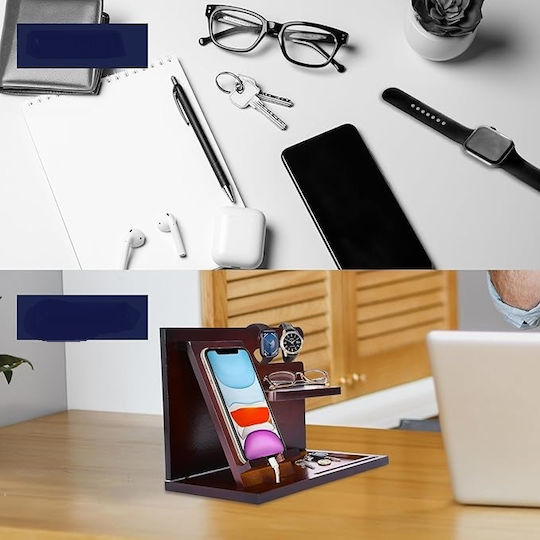 Organizator De Birou Officeworld Bamboo Raft Pentru Birou Noapte Suport Pentru Pixuri Suport Pentru Telefon Mici Accesorii Raft 26 X 15 X 19 Cm Maro