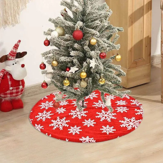 Weihnachtsbaumrock ''Schneeflocken'' Rot Ψάθινη Φ120εκ.