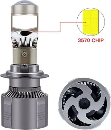 Set 2 LED H7 Birnen mit Linse Kühlventilator 220w 12v Spannung Maße 89 x 33 mm Silber