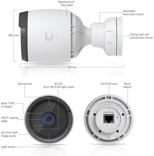 Ubiquiti G6 IP Κάμερα Παρακολούθησης 4K Αδιάβροχη με Μικρόφωνο