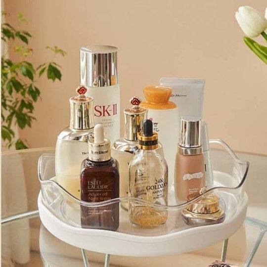 Stand Rotativ De Organizare A Cosmetice Cu Niveluri Alb