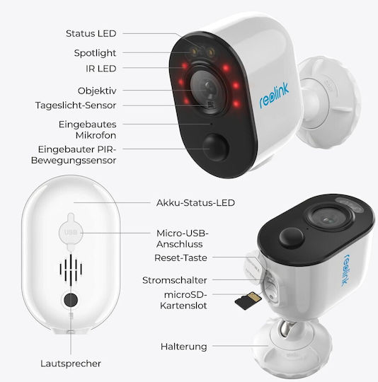 Reolink Argus Series B310 IP Surveillance Camera Wi-Fi Full HD+ 3MP Waterproof Battery Powered with Two-Way Communication and Lens 4mm