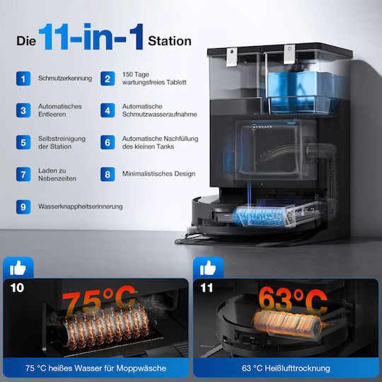 Ecovacs Deebot X8 Omni Σκούπα Ρομπότ με Χαρτογράφηση Laser & Απορρόφηση 18000Pa Μαύρη