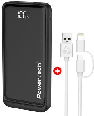 Powertech Външна Батерия 10000mAh 22.5W с 2 USB-A Изходни Порта и USB-C Изходен Порт Power Delivery / Бързо Зареждане / PPS Черна
