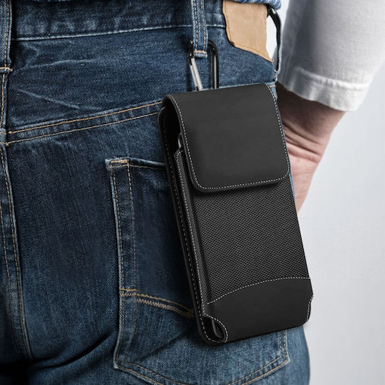 Universal Vertical Belt Case Smartphone Nylon Carabiner Clip Black