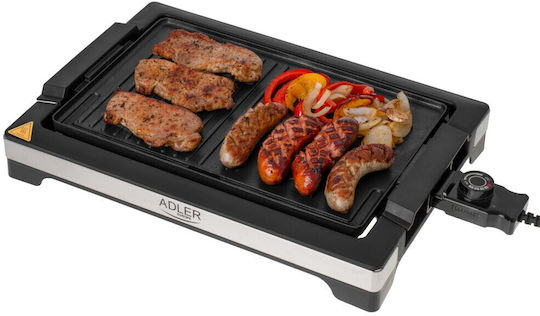 Adler Tabletop Electric Grill Smooth and Ribbed Plate 3000W with Adjustable Thermostat 33cmx33cmcm