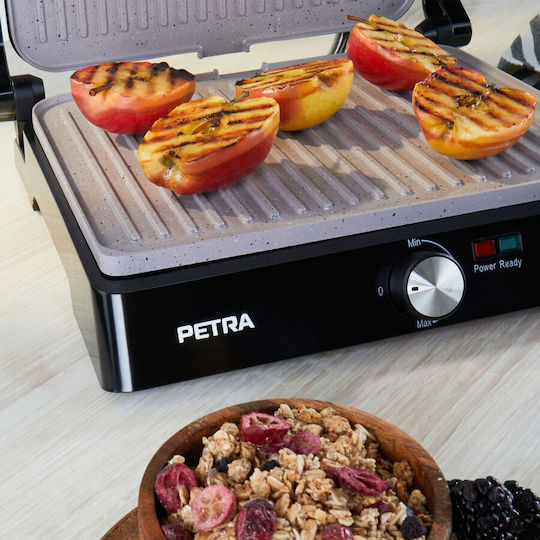 Petra Electric Tischplatte Elektrogrill Geriffelte Platte 2200W mit Deckel und einstellbarem Thermostat 29cmx23cmcm