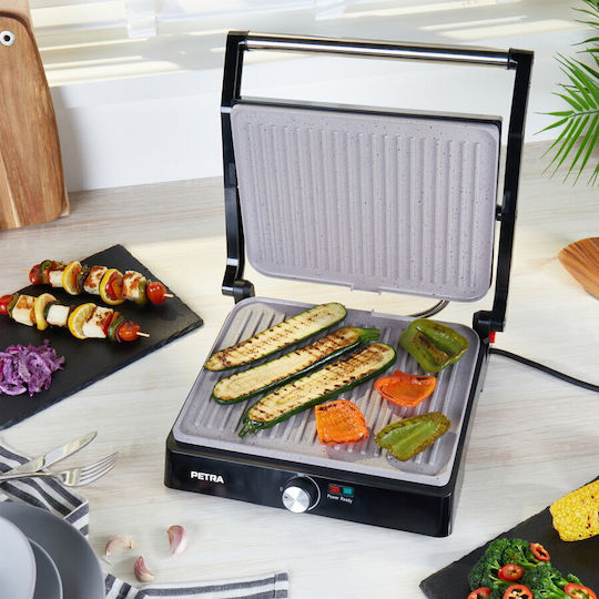Petra Electric Tischplatte Elektrogrill Geriffelte Platte 2200W mit Deckel und einstellbarem Thermostat 29cmx23cmcm