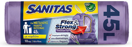 Sanitas Aromatische Müllbeutel Kapazität 45Es mit Kordel Flex & Strong 52x75cm 10Stück Lila