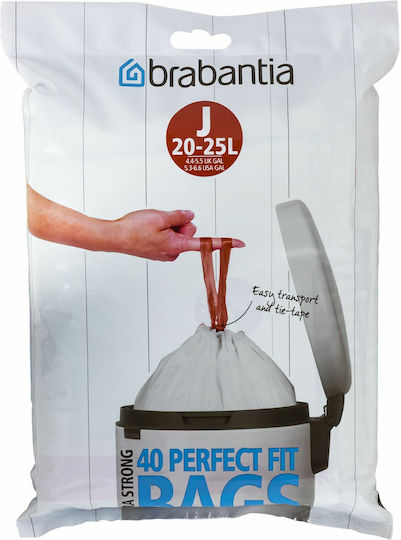 Brabantia Trash Bags Capacity 25lt with Drawstring Type J 40pcs White