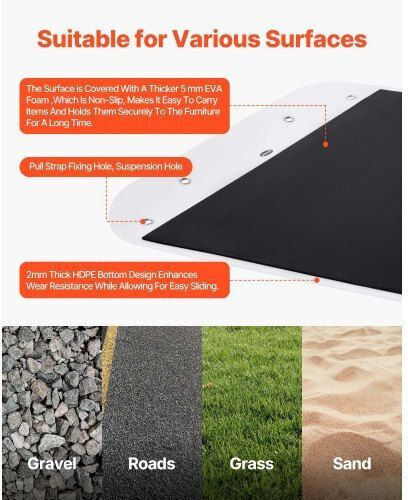 Vevor Yard Drag Sled 110 x 40 in 1600lbs Heavy Duty PE Glider Mat Pull Cable