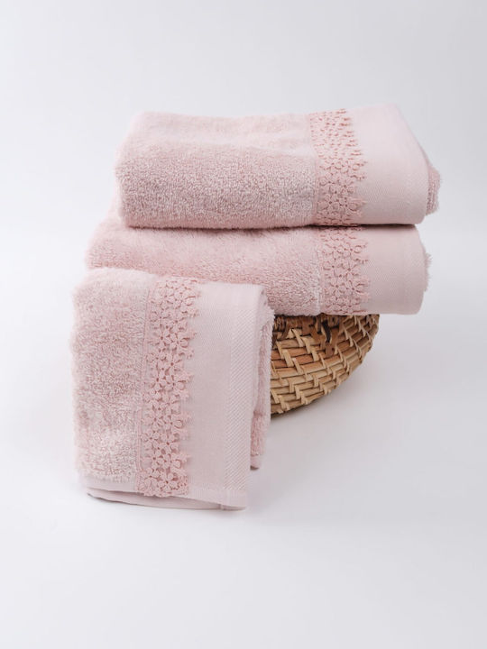 Liolios Home Bath Towel Set 3pcs Pink Weight 500gr/m²