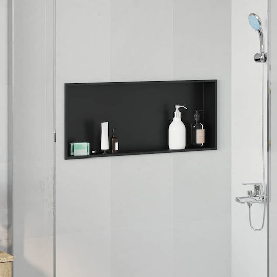 vidaXL Επιτοίχια Ραφιέρα Μπάνιου Μεταλλική 75x9.5x30cm Μαύρη