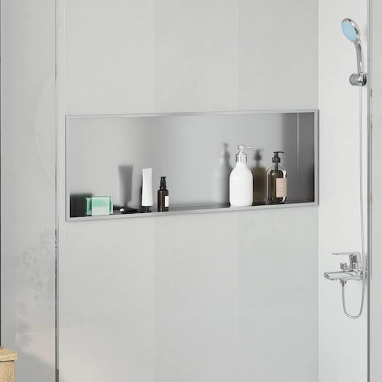 vidaXL Επιτοίχια Ραφιέρα Μπάνιου Μεταλλική 30x9.5x90cm Ασημί