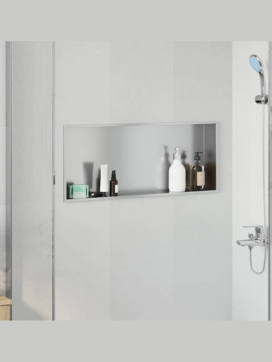 vidaXL Επιτοίχια Ραφιέρα Μπάνιου Μεταλλική 75x9.5x30cm Ασημί