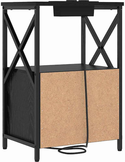 Wooden Bedside Table with Metal Legs Black Oak 40x31x60cm