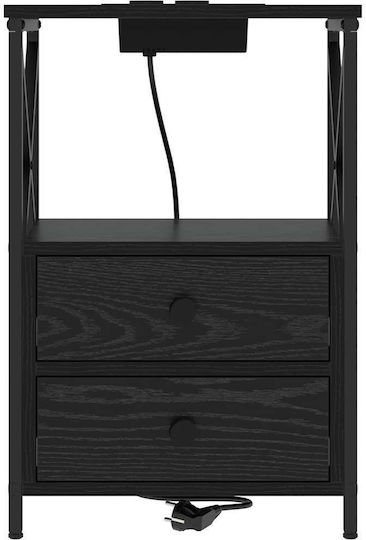 Wooden Bedside Table with Metal Legs Black Oak 40x31x60cm