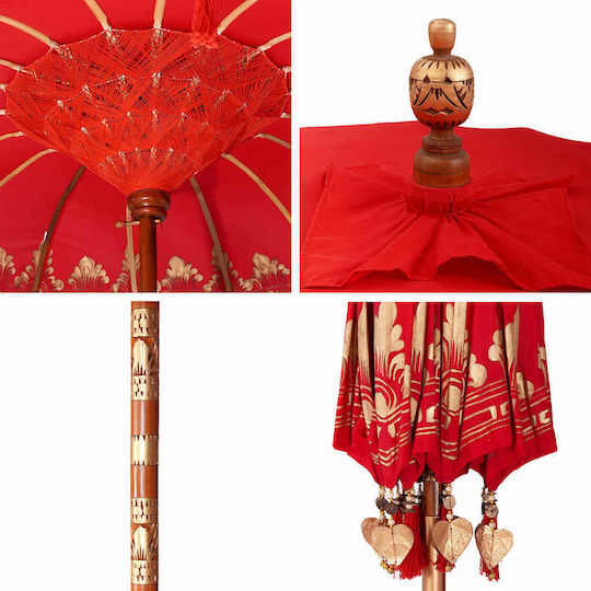 Round Wooden Red Garden & Terrace Parasol F2.5xY2.5m