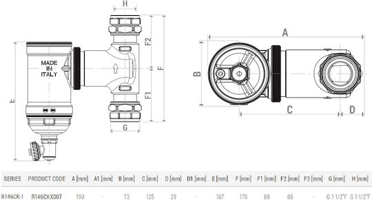 Giacomini R146ckx007 Separator Magnetic De Impurități 1 1/2" Conexiuni Cu Piuliță Rotativă