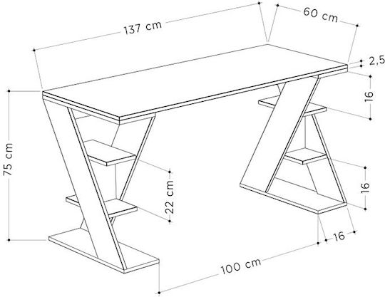 Γραφείο Papillon με Βιβλιοθήκη 137x60x75εκ. Ανθρακί - Λευκό