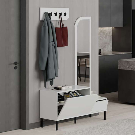 Mila Entry Furniture with Hanger & Shoe Rack White 120x37x171.6cm Mila Entry Furniture with Hanger & Shoe Rack White 120x37x171.6cm