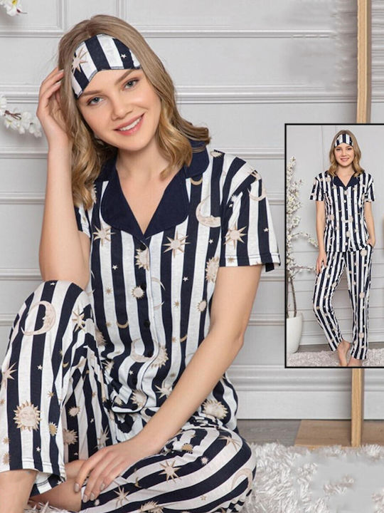 Mirano Homewear Καλοκαιρινό Γυναικείο Σετ Πιτζάμας Βαμβακερό Μπλε