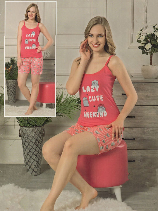 Mirano Homewear Καλοκαιρινό Γυναικείο Σετ Πιτζάμας Βαμβακερό Φούξια