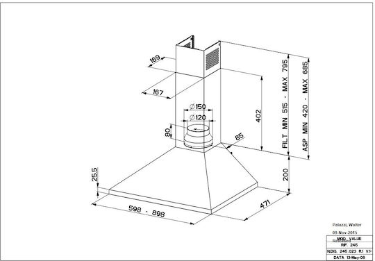 Faber Value Hood Pb Bk Απορροφητήρας Καμινάδα 60cm Μαύρος