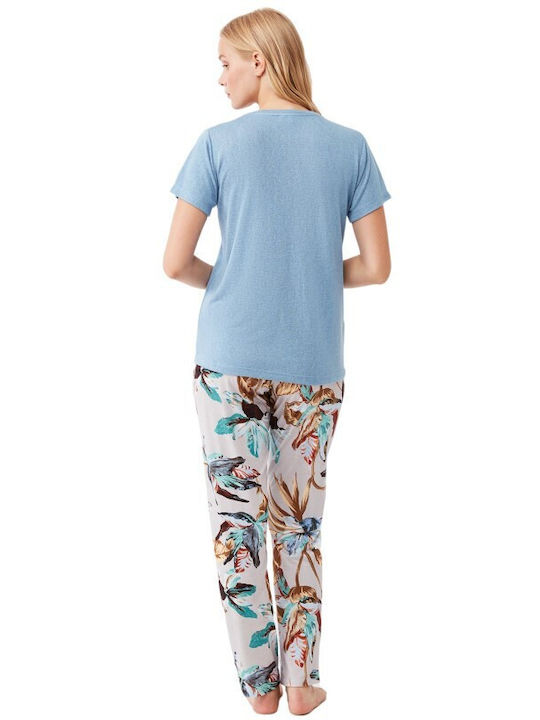 Penye Mood Sommer Damen Pyjama-Set Light Blue