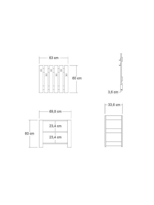 Friends Eingangsmöbel mit Garderobe & Schuhschrank Walnut 69.8x33.6x60cm